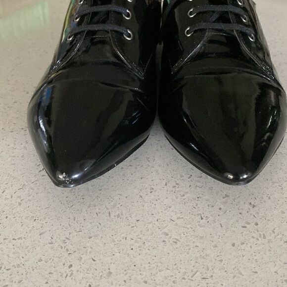 Tildon Astoria Black Shiny Laced Pointed Flats Slip Ons 6 1/2 Goth Witch Street - Picture 11 of 15